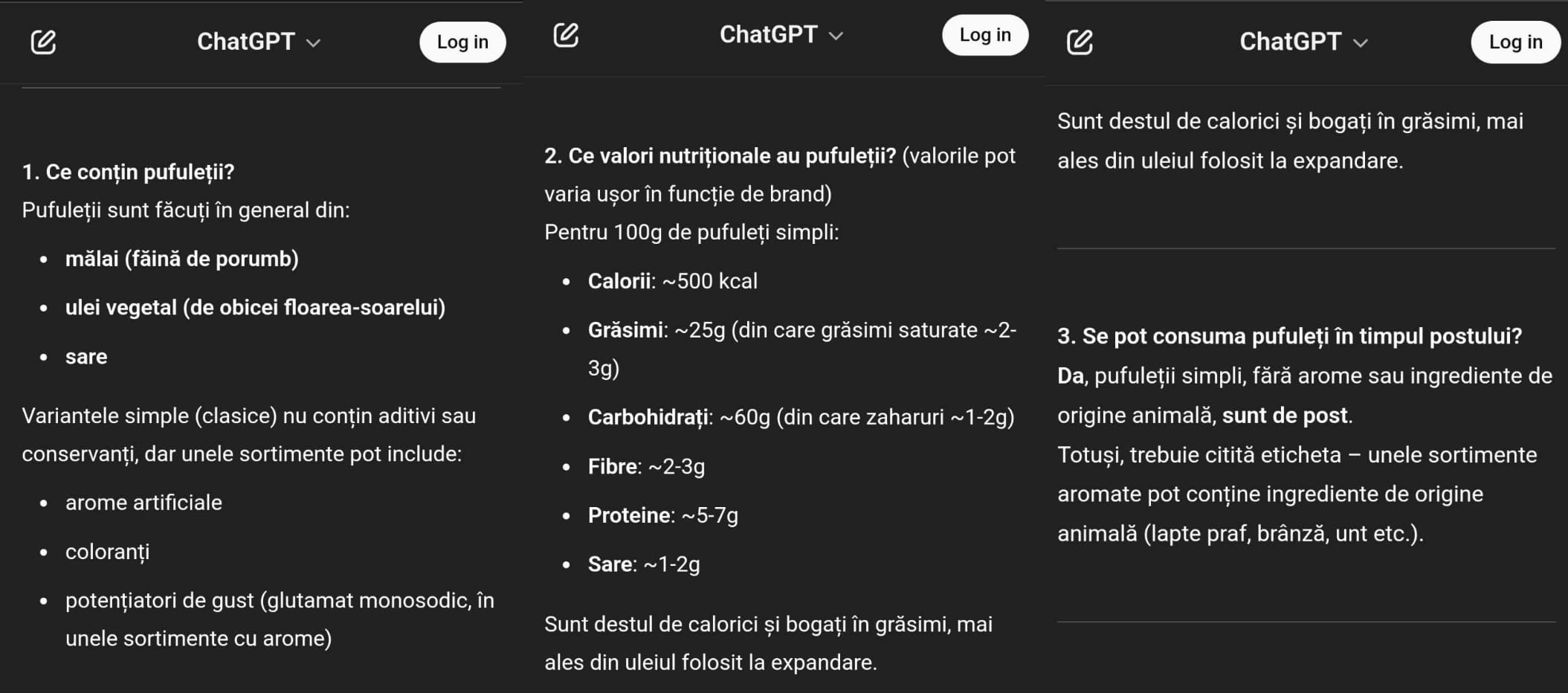 Explorist întreabă, ChatGPT răspunde: Ce conțin pufuleții?